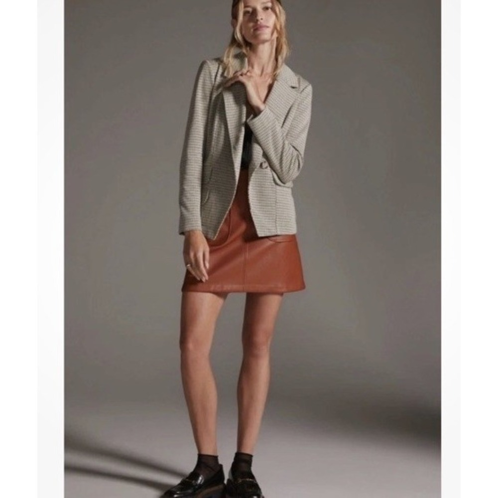 Maeve Anthropologie Women's Collegiate Knit Blazer Brown Tan Houndstooth XL